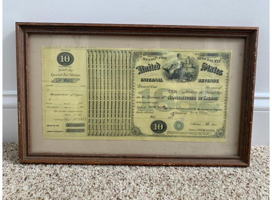1882 Cigars Tax Sheet Unused - United States Internal Revenue Stamp Tax Sheet