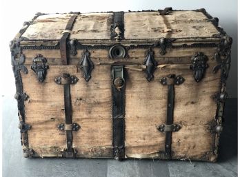 Antique Late 1800's Flat Top Steamer Trunk