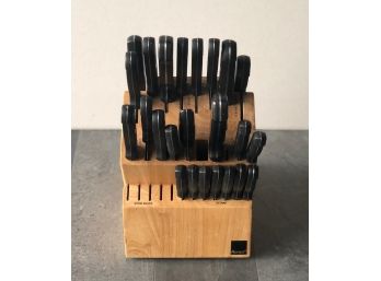 Ronco Wooden Knife Block With Ronco Six Star Knife Set