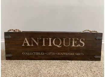 'Antiques' Decorative Rustic Display Box W Rope Handles