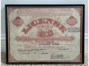 Druggists Alcohol License 1918 - 1919 Fairfield County Liquor License History