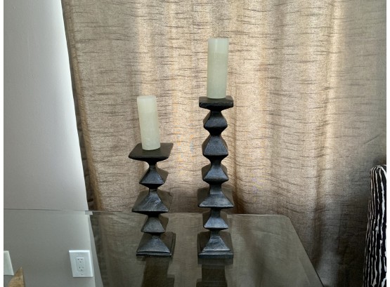 Matching Metal Brutalist Style Candle Holders From Ethan Allen