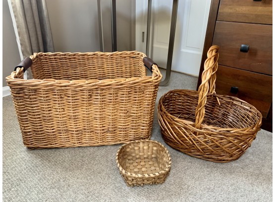Basket Collection Including Floor Basket With Leather Handles