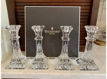 Two Pair Of Boxed Waterford Lismore 8' Crystal Candleholders