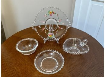 Vintage Candlewick Glass Including Hand Painted Tray