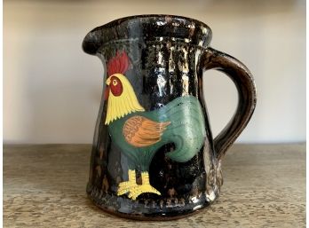 Vintage Hand Painted Rooster Pottery Pitcher