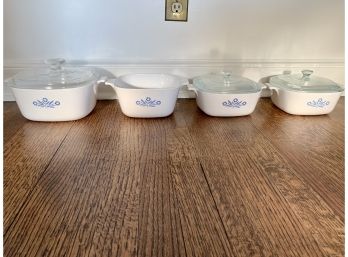Four Corning Ware Bakers  With Three Lids