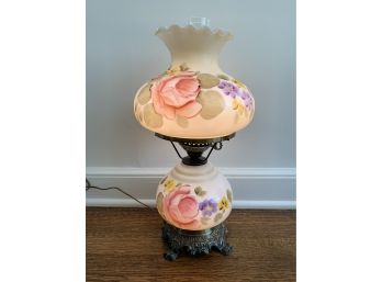 Vintage Three Way Hand Painted Gone With The Wind Glass Hurricane Parlor Lamp