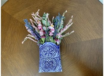 Blue Lace Designed Pottery Flower Pocket, Purchased At Philadelphia Flower Show