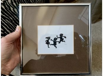 Marcia Guthrie Designed Adorable Cut Paper Silhouettes Of Three Children Playing, Matted & Framed