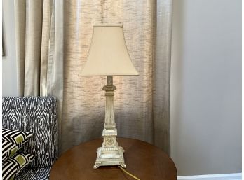 Tall Cream And Gold Paint Finished Metal Table Lamp With Silk Shade