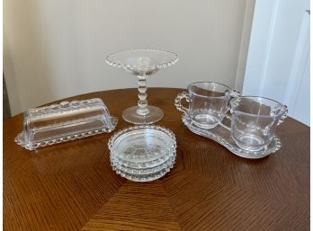 Vintage Candlewick Glass Collection Including Sugar & Creamer And Covered Butter Dish