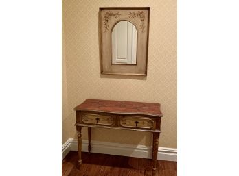 Hand Painted Solid Wood Console Table With Complementary Mirror