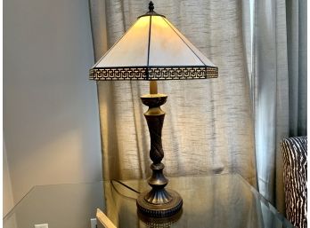 Wonderful Metal Lamp With Slag Glass Shade