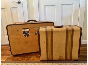 Two Antique Suitcases With Leather Trim From Meyer & Stark And Wheary Luggage