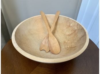Williams Sonoma Solid Wood Salad Bowl With Servers, Made In Vermont