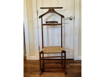 Vintage Italian Made Folding Valet With Woven Seat