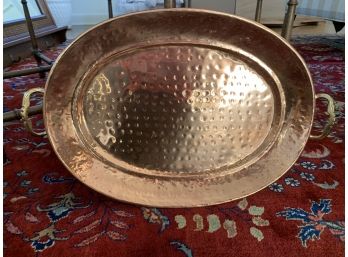 Hammered Copper Oval Platter With Brass Handles