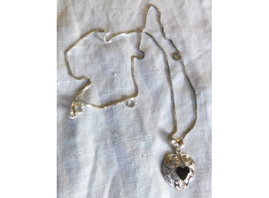 Delicate Sterling With Double Hearts On Sterling Chain Necklace