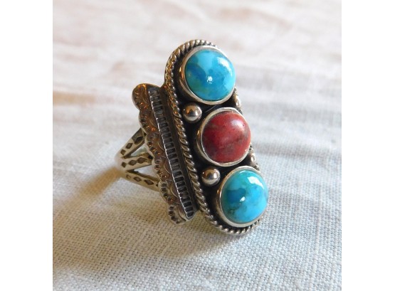 Size 8 / .925 Sterling Ring With Stones, Thailand