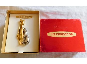 Boxed 'Liz Claiborne' TWO TONE CAT PIN
