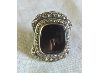 Sparkling Sterling Ring Rectangular With Onyx
