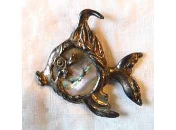 Kissing Fish Pin With Abalone Shell Look