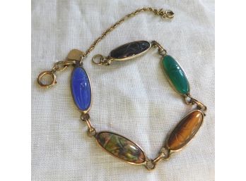 1/20 12  K Gold Filled Scareb Bracelet, 5 Colorful Oblong Stones