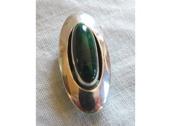 OVAL Sterling PIN/PENDANT With Green Stone Marked 'H'
