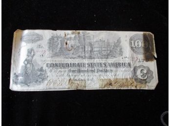 June 19th, 1862, Confederate States Of America, $100 Bill