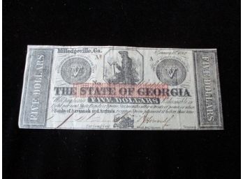 Jan. 15th, 1862, State Of Georgia, $5 Bill