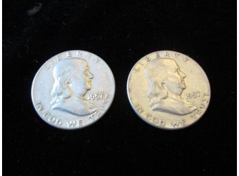 2 1957 U.S. Ben Franklin Half Dollars