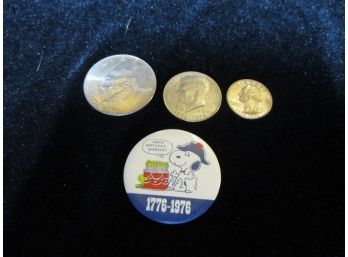 1976 Bicentennial Coin & Pin Set, Dollar, Half, Quarter & Pin