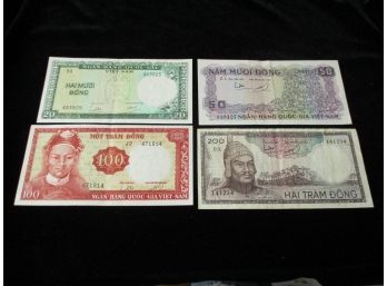 4 Vietnam Bills, 20, 50, 100, 200 Dong