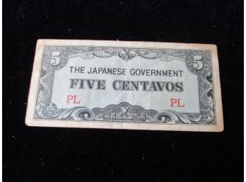 Japanese Government Five Centavos Bill, WWII