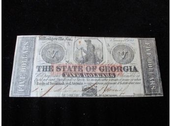 Jan. 15th, 1862, State Of Georgia, $5 Bill, Lot 2