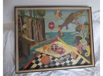 Awesome Original Painting Signed And Dated Surreal / Surrealist 'R.E. Hons '69'??