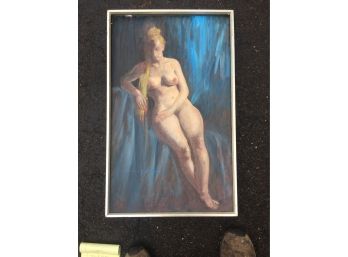 Female Nude Oil Painting On  Canvas By Norman Lineten 1965 16x26  Framed 17x27