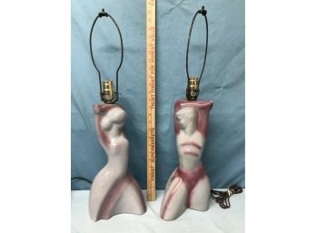 Pair Of Vintage 1950s Art Pottery Figural Lamps