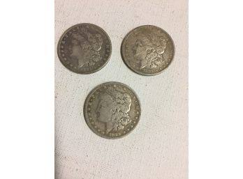 3 Morgan Silver Dollars 1. 1891-0.  2 1889-0