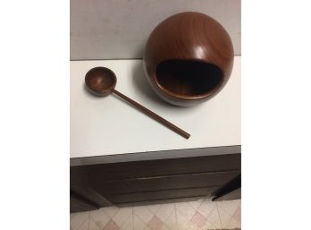Teakwood Soup Bowl And Ladel  . Mid Century