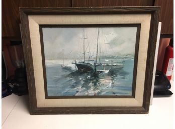 Charles C. Gruppe Oil Painting  On Board , Sailboats In The Harbor.