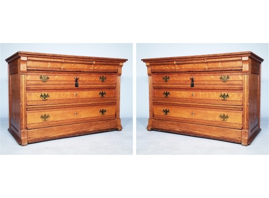 A Rare Pair Of Late 19th Century Oak Chests Of Drawers