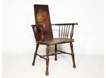 An Unusal Antique Oak Slab Back Windsor Chair