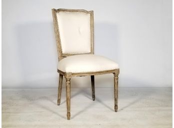 A Louis XVI Style White Oak Side Chair In Clean Linen By Restoration Hardware