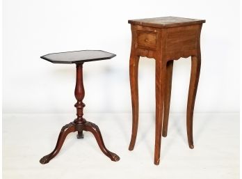A Vintage Wood End Table Or Plant Stand Pairing