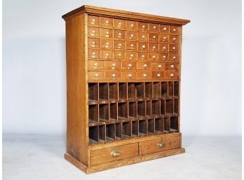 A Stunning Early 20th Century Oak Post Office Sorting Shelf