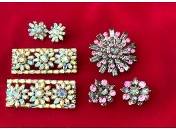 Vintage Rhinestone Pins And Earrings