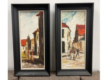 Pair Iconic 1957 Homer Costello Oil On Board  Impressionist Pallet Knife Paintings