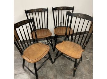 Four Vintage Hitchcock Hand Painted Spindle Back Chairs